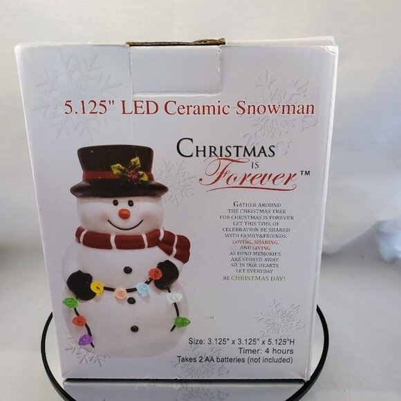 5.125” LED Ceramic Snowman Christmas Holiday Decor Light Up Figurine NIB - Picture 2 of 7